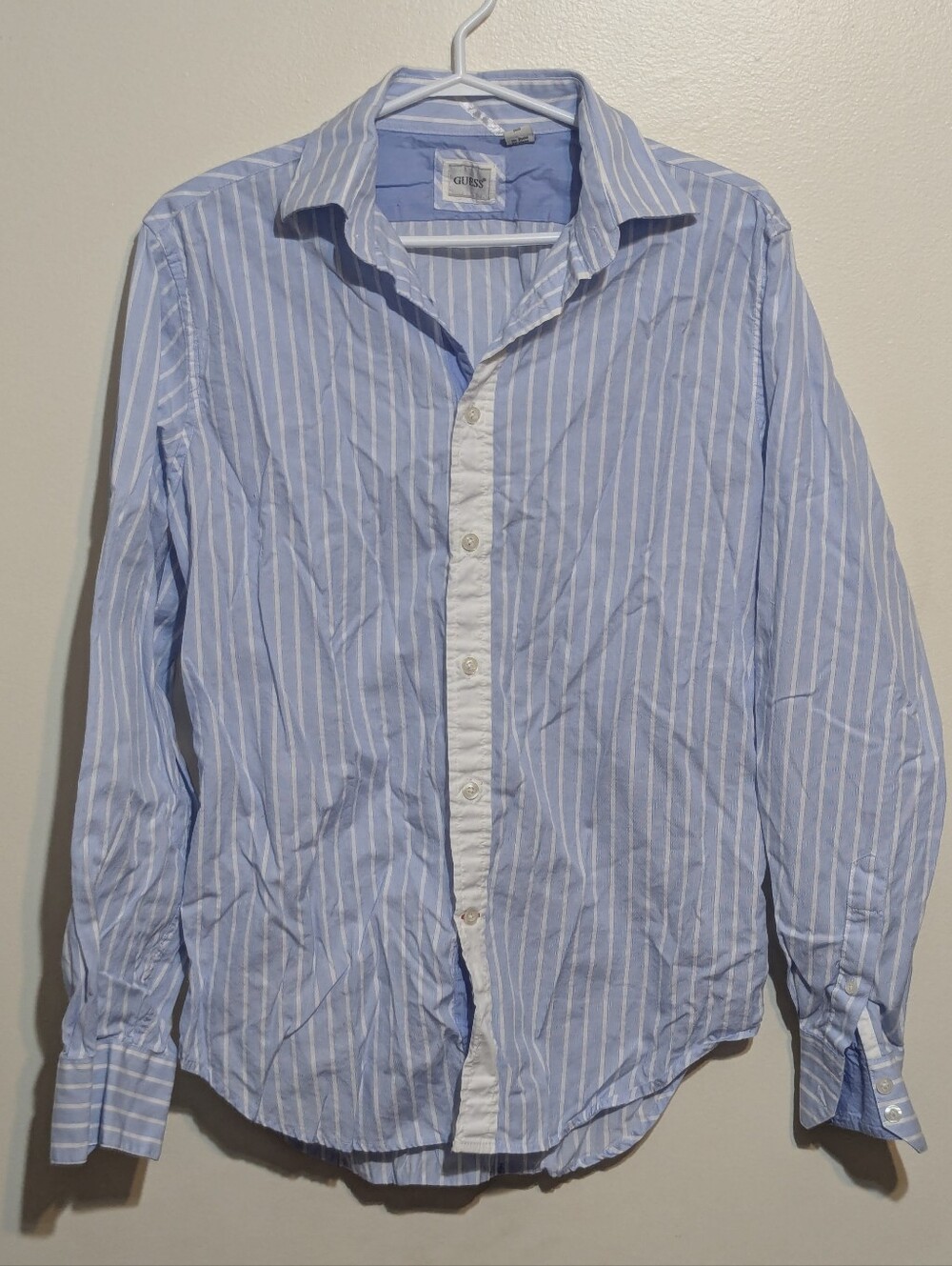 Guess Blue Striped Button Down Dress Shirt - M